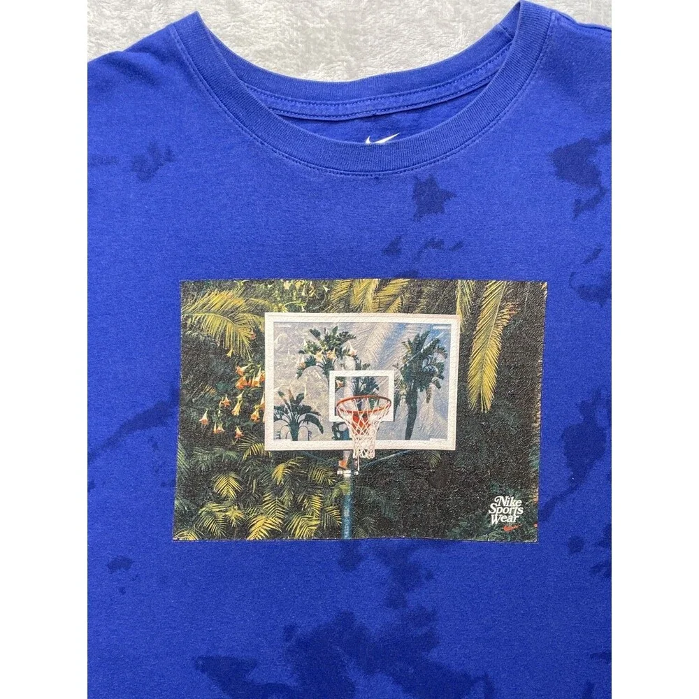 Nike Graphic T-Shirt Blue Palm Basketball T-Shirt Size Large